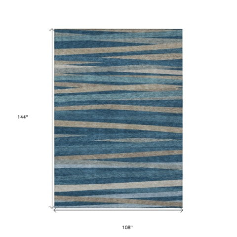 Homeroots 3' Black Brown And Ivory Striped Washable Area Rug - Durable, Versatile Design For Indoor Or Outdoor Use 9' X 12' Polyester 597323