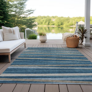 Homeroots 3' Black Brown And Ivory Striped Washable Area Rug - Durable, Versatile Design For Indoor Or Outdoor Use 10' X 14' Polyester 597324