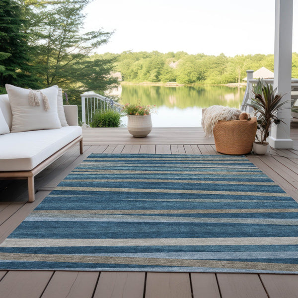 Homeroots 3' Black Brown And Ivory Striped Washable Area Rug - Durable, Versatile Design For Indoor Or Outdoor Use 10' X 14' Polyester 597324