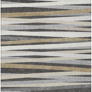 Homeroots 3' Black Brown And Ivory Striped Washable Area Rug - Durable, Versatile Design For Indoor Or Outdoor Use 3' X 5' Polyester 597325