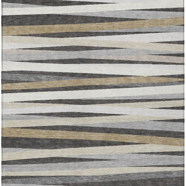 Homeroots 3' Black Brown And Ivory Striped Washable Area Rug - Durable, Versatile Design For Indoor Or Outdoor Use 3' X 5' Polyester 597325
