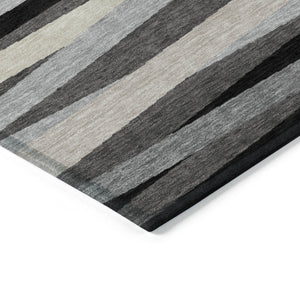 Homeroots 3' Black Brown And Ivory Striped Washable Area Rug - Durable, Versatile Design For Indoor Or Outdoor Use 3' X 5' Polyester 597325