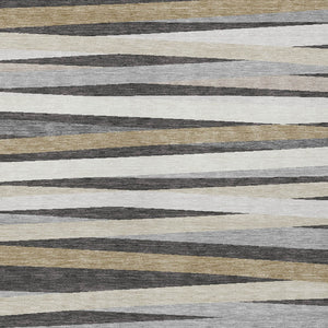 Homeroots 3' Black Brown And Ivory Striped Washable Area Rug - Durable, Versatile Design For Indoor Or Outdoor Use 3' X 5' Polyester 597325