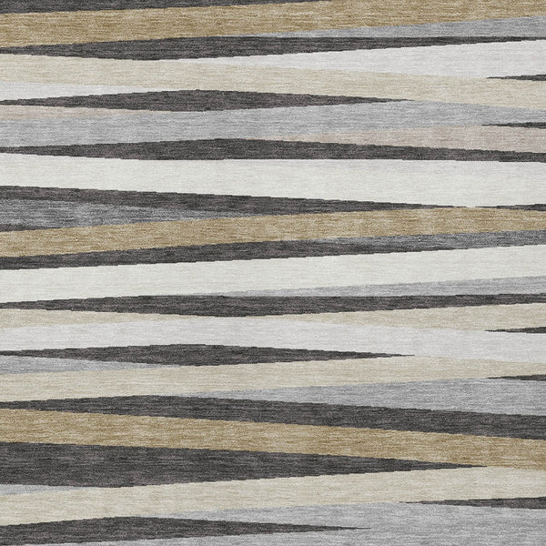 Homeroots 3' Black Brown And Ivory Striped Washable Area Rug - Durable, Versatile Design For Indoor Or Outdoor Use 3' X 5' Polyester 597325