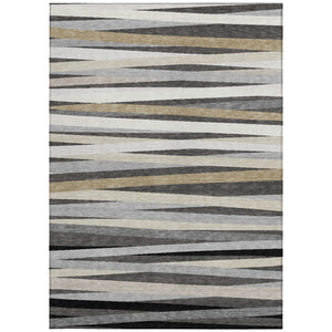 Homeroots 3' Black Brown And Ivory Striped Washable Area Rug - Durable, Versatile Design For Indoor Or Outdoor Use 5' X 8' Polyester 597326
