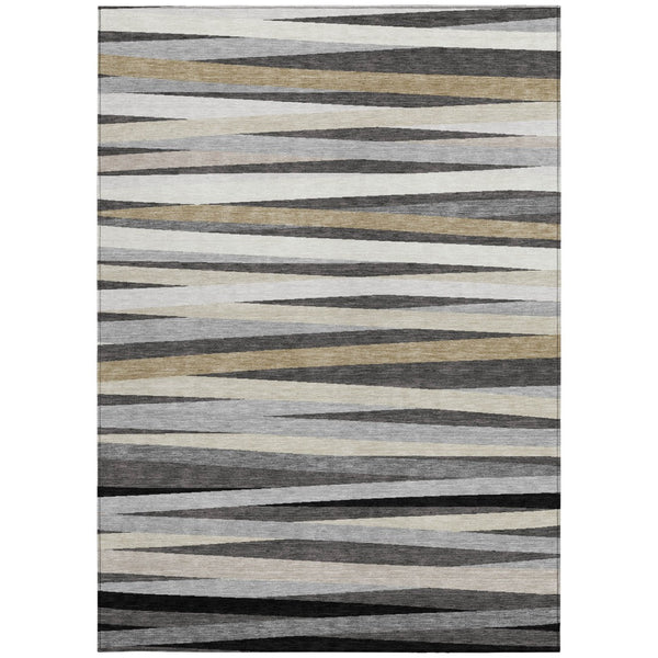 Homeroots 3' Black Brown And Ivory Striped Washable Area Rug - Durable, Versatile Design For Indoor Or Outdoor Use 5' X 8' Polyester 597326