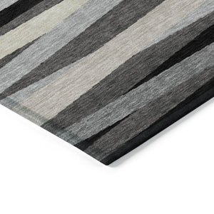HomeRoots 5' Stylish Gray and Ivory Striped Area Rug - Machine Washable for Indoor and Outdoor Use, Durable Design 5' X 8' 597326