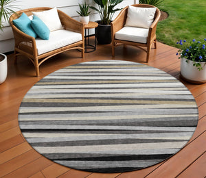 Homeroots 3' Black Brown And Ivory Striped Washable Area Rug - Durable, Versatile Design For Indoor Or Outdoor Use 8' Round Polyester 597327