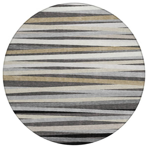 HomeRoots 5' Stylish Gray and Ivory Striped Area Rug - Machine Washable for Indoor and Outdoor Use, Durable Design 8' Round 597327