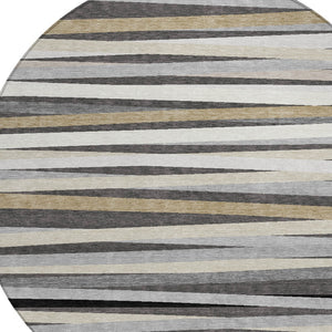 Homeroots 3' Black Brown And Ivory Striped Washable Area Rug - Durable, Versatile Design For Indoor Or Outdoor Use 8' Round Polyester 597327
