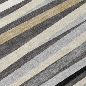 Homeroots 3' Black Brown And Ivory Striped Washable Area Rug - Durable, Versatile Design For Indoor Or Outdoor Use 8' Round Polyester 597327