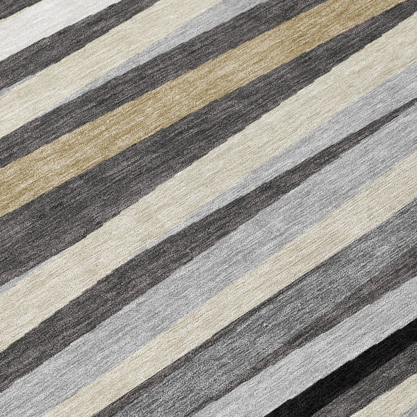 Homeroots 3' Black Brown And Ivory Striped Washable Area Rug - Durable, Versatile Design For Indoor Or Outdoor Use 8' Round Polyester 597327