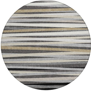 Homeroots 3' Black Brown And Ivory Striped Washable Area Rug - Durable, Versatile Design For Indoor Or Outdoor Use 8' Round Polyester 597327