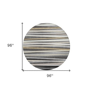 Homeroots 3' Black Brown And Ivory Striped Washable Area Rug - Durable, Versatile Design For Indoor Or Outdoor Use 8' Round Polyester 597327