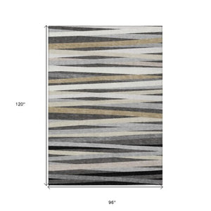 Homeroots 3' Black Brown And Ivory Striped Washable Area Rug - Durable, Versatile Design For Indoor Or Outdoor Use 8' X 10' Polyester 597328