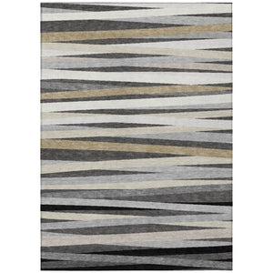 HomeRoots 5' Stylish Gray and Ivory Striped Area Rug - Machine Washable for Indoor and Outdoor Use, Durable Design 8' X 10' 597328