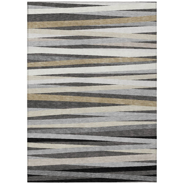 HomeRoots 5' Stylish Gray and Ivory Striped Area Rug - Machine Washable for Indoor and Outdoor Use, Durable Design 8' X 10' 597328