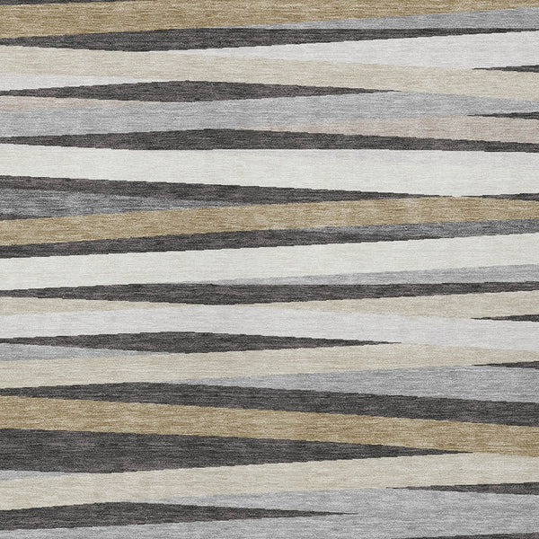 Homeroots 3' Black Brown And Ivory Striped Washable Area Rug - Durable, Versatile Design For Indoor Or Outdoor Use 8' X 10' Polyester 597328