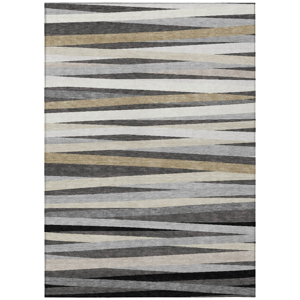 HomeRoots 9' Striped Gray Ivory Beige Indoor Outdoor Area Rug - Durable, Washable & Stylish for Any Space! 597329