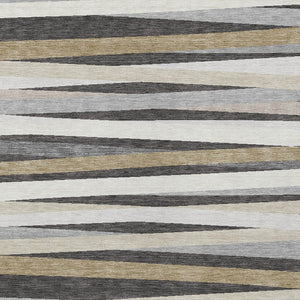 Homeroots 3' Black Brown And Ivory Striped Washable Area Rug - Durable, Versatile Design For Indoor Or Outdoor Use 9' X 12' Polyester 597329