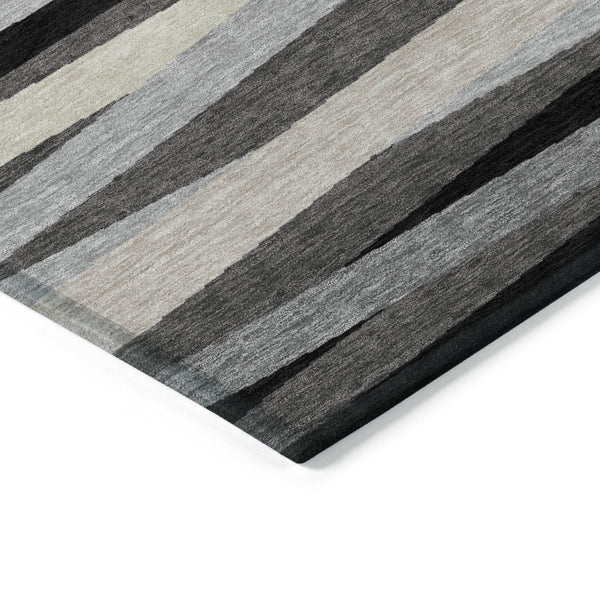 Homeroots 3' Black Brown And Ivory Striped Washable Area Rug - Durable, Versatile Design For Indoor Or Outdoor Use 10' X 14' Polyester 597330
