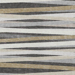 Homeroots 3' Black Brown And Ivory Striped Washable Area Rug - Durable, Versatile Design For Indoor Or Outdoor Use 10' X 14' Polyester 597330