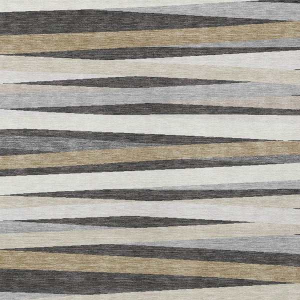 Homeroots 3' Black Brown And Ivory Striped Washable Area Rug - Durable, Versatile Design For Indoor Or Outdoor Use 10' X 14' Polyester 597330