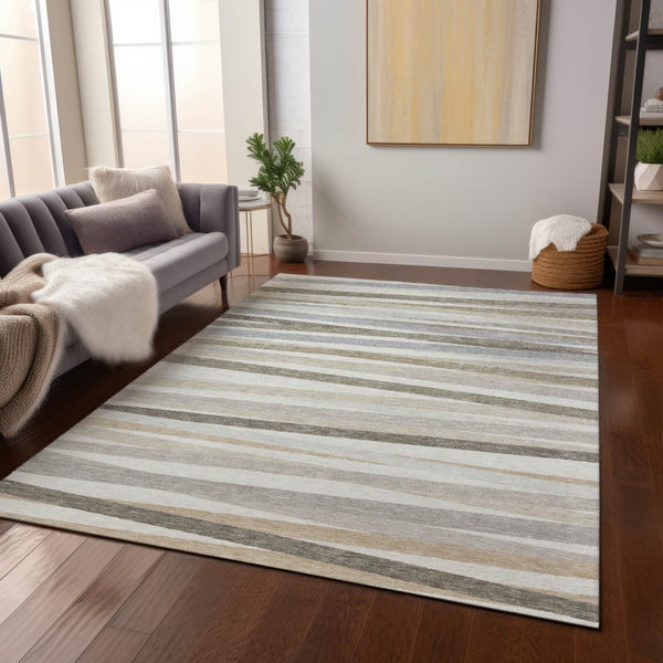 Homeroots 3' Black Brown And Ivory Striped Washable Area Rug - Durable, Versatile Design For Indoor Or Outdoor Use 3' X 5' Polyester 597331