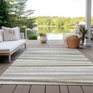 Homeroots 3' Black Brown And Ivory Striped Washable Area Rug - Durable, Versatile Design For Indoor Or Outdoor Use 3' X 5' Polyester 597331