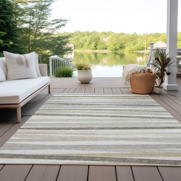 Homeroots 3' Black Brown And Ivory Striped Washable Area Rug - Durable, Versatile Design For Indoor Or Outdoor Use 3' X 5' Polyester 597331