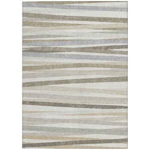 Homeroots 3' Black Brown And Ivory Striped Washable Area Rug - Durable, Versatile Design For Indoor Or Outdoor Use 5' X 8' Polyester 597332