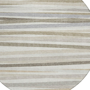 Homeroots 3' Black Brown And Ivory Striped Washable Area Rug - Durable, Versatile Design For Indoor Or Outdoor Use 8' Round Polyester 597333