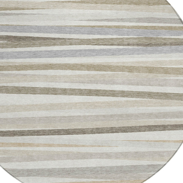 Homeroots 3' Black Brown And Ivory Striped Washable Area Rug - Durable, Versatile Design For Indoor Or Outdoor Use 8' Round Polyester 597333