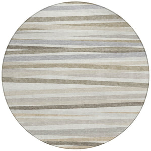 Homeroots 3' Black Brown And Ivory Striped Washable Area Rug - Durable, Versatile Design For Indoor Or Outdoor Use 8' Round Polyester 597333