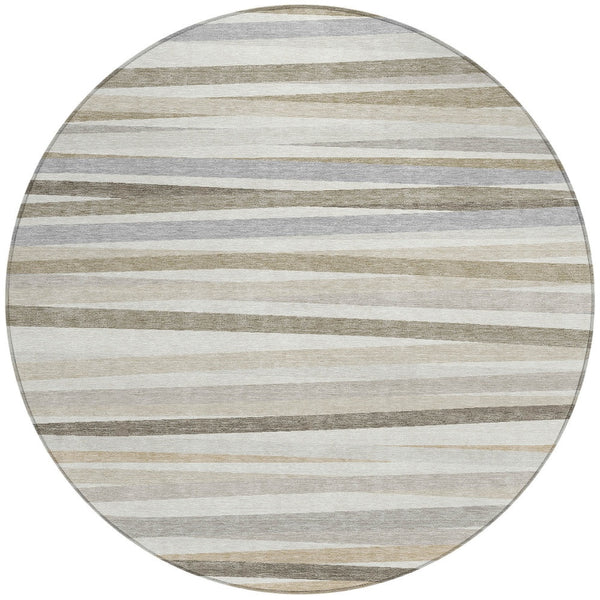 Homeroots 3' Black Brown And Ivory Striped Washable Area Rug - Durable, Versatile Design For Indoor Or Outdoor Use 8' Round Polyester 597333