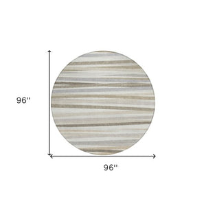 Homeroots 3' Black Brown And Ivory Striped Washable Area Rug - Durable, Versatile Design For Indoor Or Outdoor Use 8' Round Polyester 597333