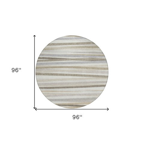 Homeroots 3' Black Brown And Ivory Striped Washable Area Rug - Durable, Versatile Design For Indoor Or Outdoor Use 8' Round Polyester 597333