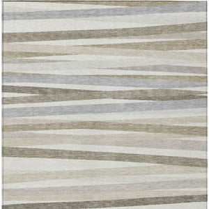 Homeroots 3' Black Brown And Ivory Striped Washable Area Rug - Durable, Versatile Design For Indoor Or Outdoor Use 8' X 10' Polyester 597334