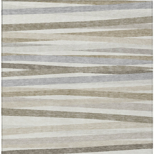 Homeroots 3' Black Brown And Ivory Striped Washable Area Rug - Durable, Versatile Design For Indoor Or Outdoor Use 8' X 10' Polyester 597334
