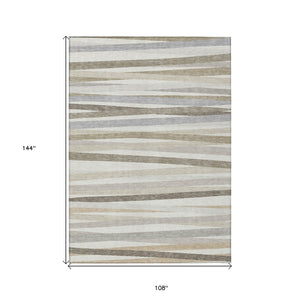 Homeroots 3' Black Brown And Ivory Striped Washable Area Rug - Durable, Versatile Design For Indoor Or Outdoor Use 9' X 12' Polyester 597335