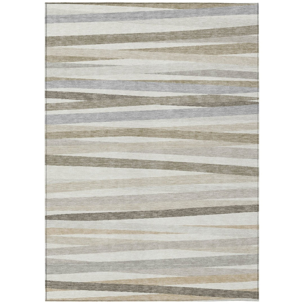 HomeRoots 9' Ivory and Gray Striped Indoor Outdoor Area Rug - Washable, Durable, and Versatile for Any Space! 597335