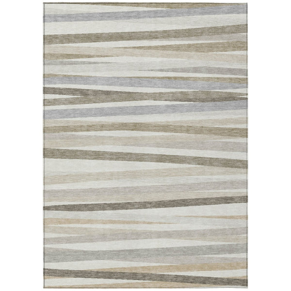 HomeRoots 9' Ivory and Gray Striped Indoor Outdoor Area Rug - Washable, Durable, and Versatile for Any Space! 597335