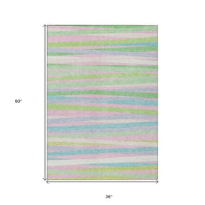 Homeroots 3' Black Brown And Ivory Striped Washable Area Rug - Durable, Versatile Design For Indoor Or Outdoor Use 3' X 5' Polyester 597337