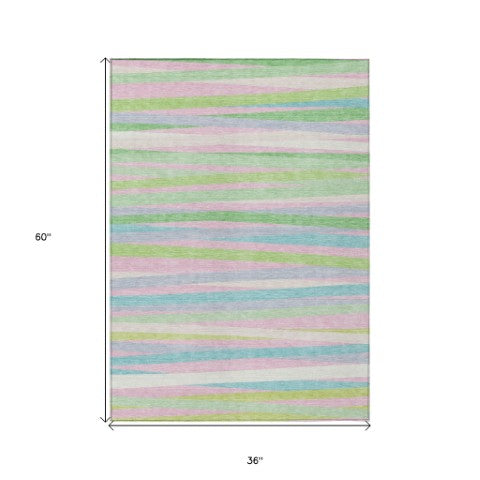 Homeroots 3' Black Brown And Ivory Striped Washable Area Rug - Durable, Versatile Design For Indoor Or Outdoor Use 3' X 5' Polyester 597337