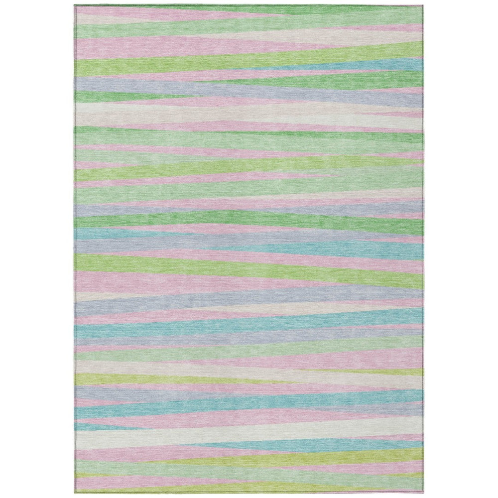 HomeRoots 5' Striped Washable Area Rug in Mint Green, Pink, and Blue for Indoor & Outdoor Spaces 5' X 8' 597338