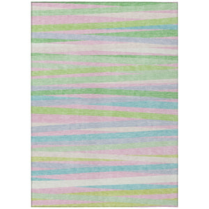 HomeRoots 5' Striped Washable Area Rug in Mint Green, Pink, and Blue for Indoor & Outdoor Spaces 5' X 8' 597338
