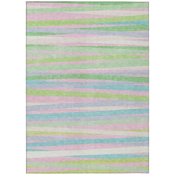 HomeRoots 5' Striped Washable Area Rug in Mint Green, Pink, and Blue for Indoor & Outdoor Spaces 5' X 8' 597338