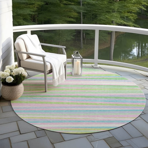 Homeroots 3' Black Brown And Ivory Striped Washable Area Rug - Durable, Versatile Design For Indoor Or Outdoor Use 8' Round Polyester 597339
