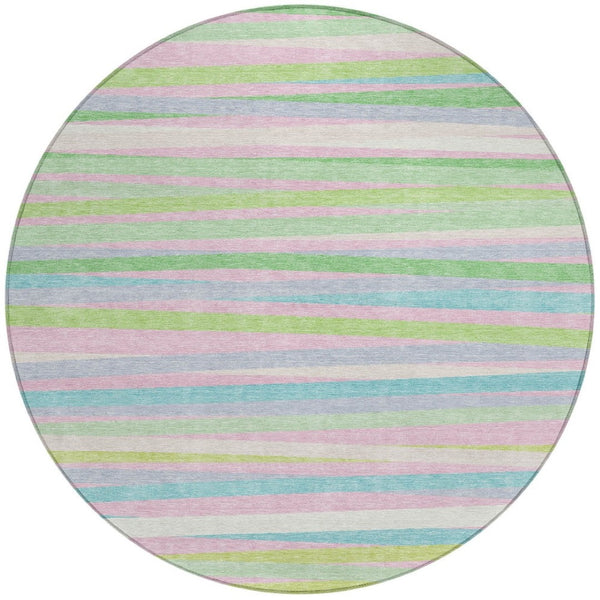 Homeroots 3' Black Brown And Ivory Striped Washable Area Rug - Durable, Versatile Design For Indoor Or Outdoor Use 8' Round Polyester 597339