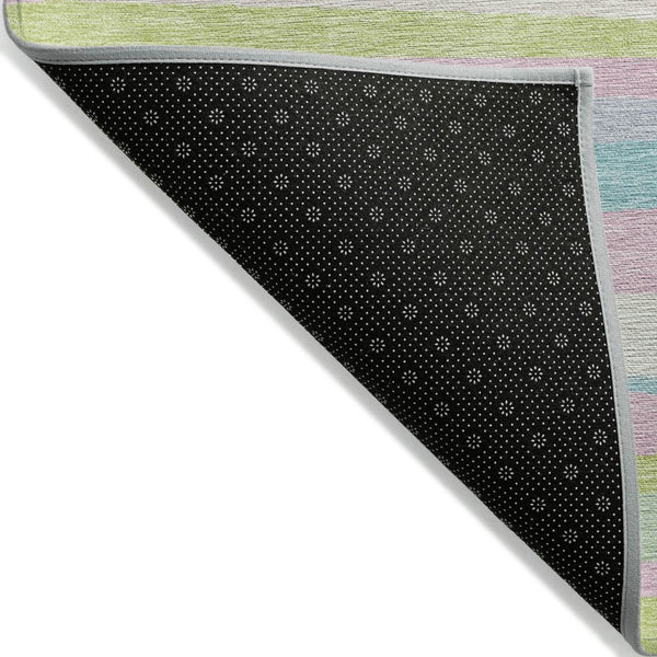 HomeRoots 5' Striped Washable Area Rug in Mint Green, Pink, and Blue for Indoor & Outdoor Spaces 8' X 10' 597340